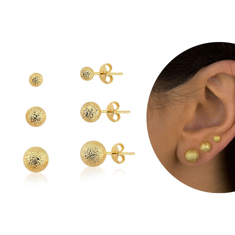 Brinco Bolinha Texturizada - Banhado a Ouro 18k